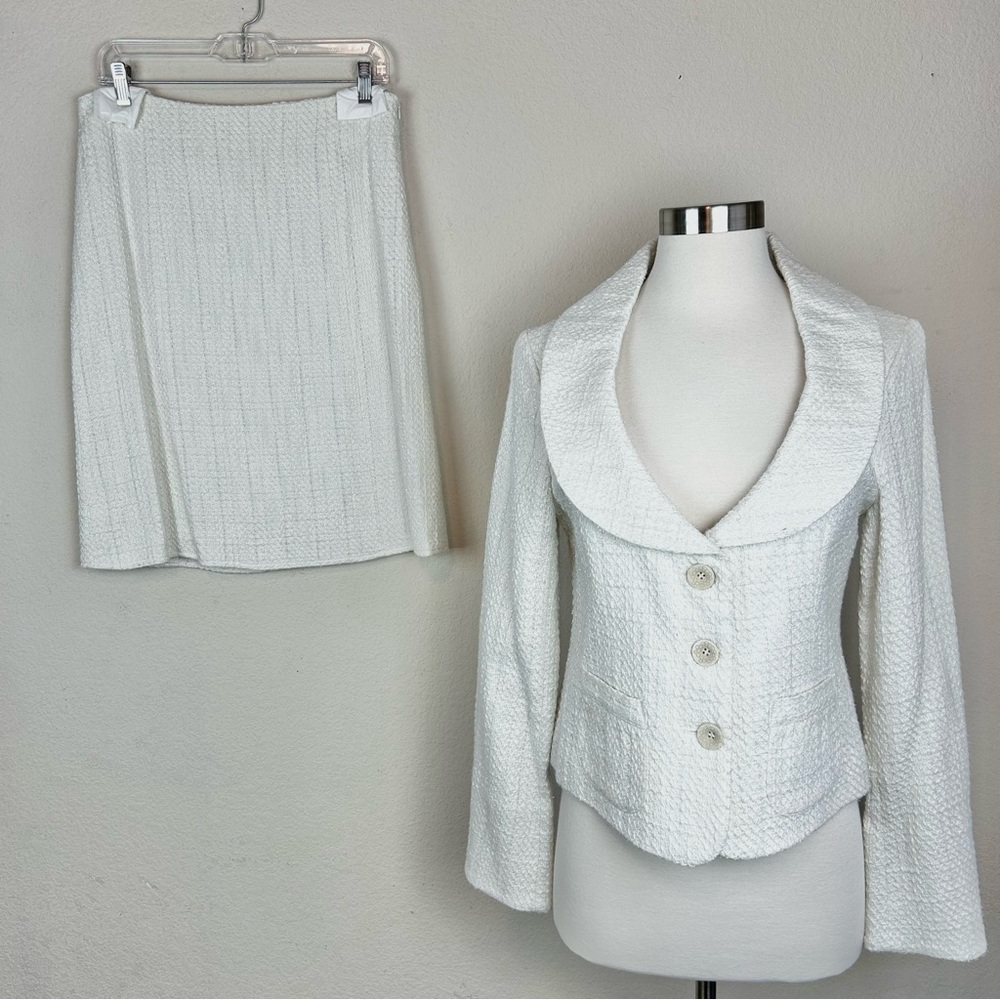 Mac & Jac Two Piece Shimmery White Jacket & Skirt Suit Set NWOT